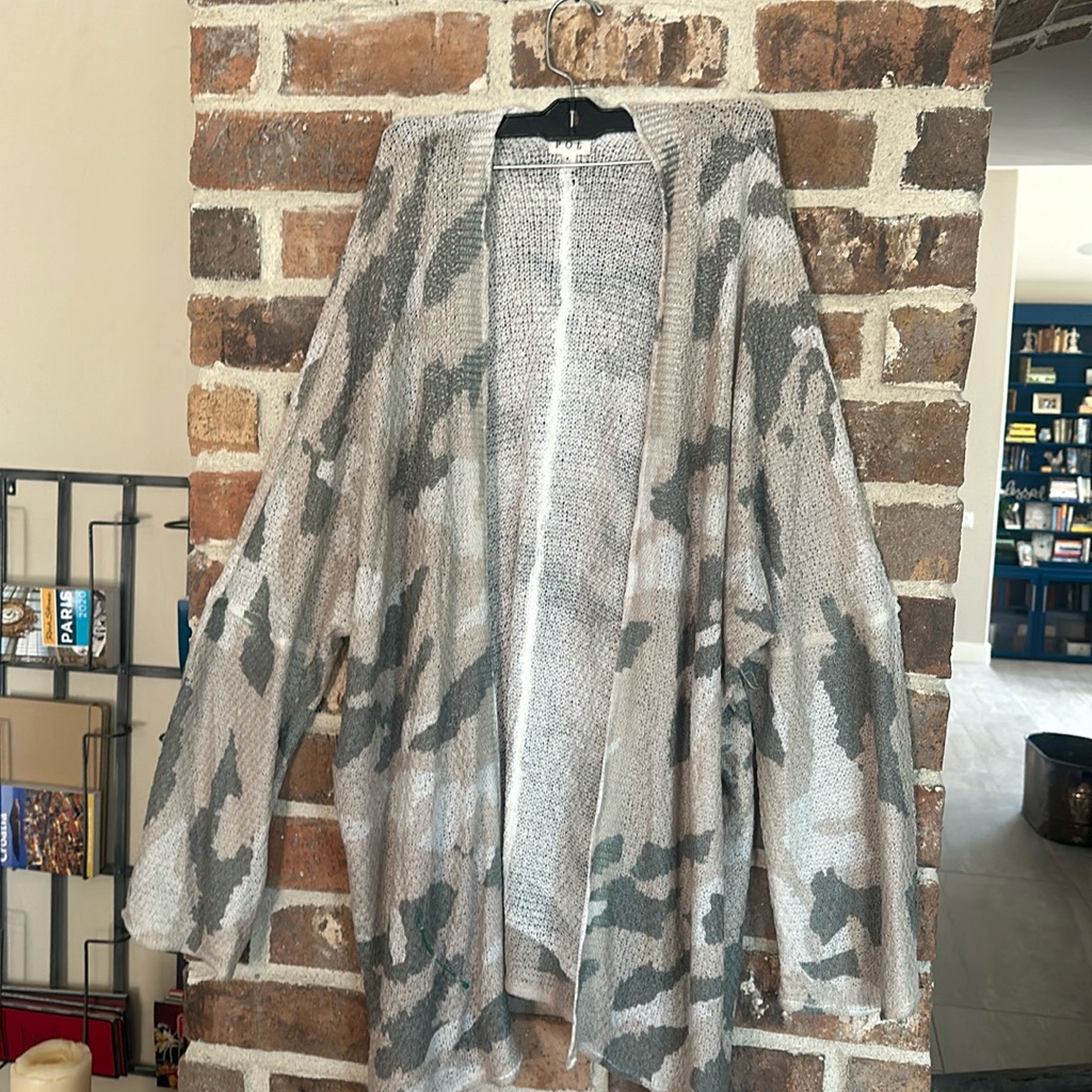 172 Pol Open Front Cardigan Camo Sz Large Kimono